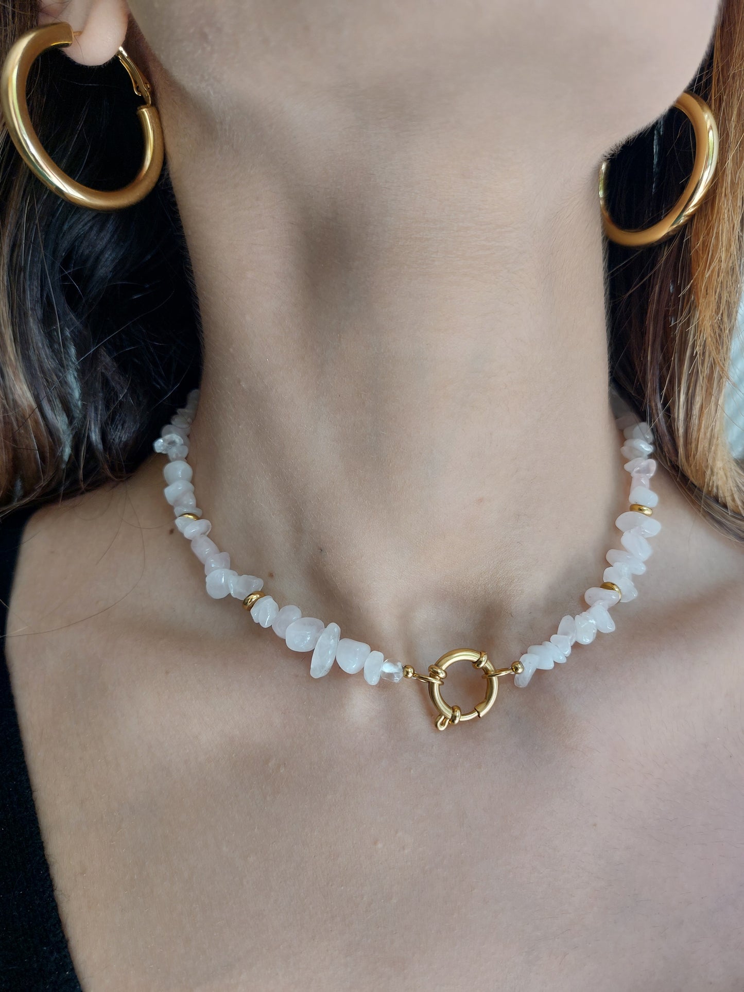 Rose stainless steel natural stone necklace