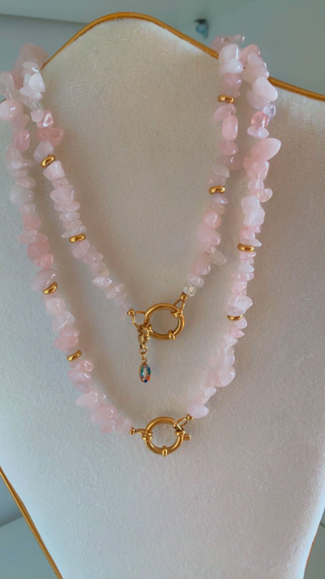 Rose stainless steel natural stone necklace
