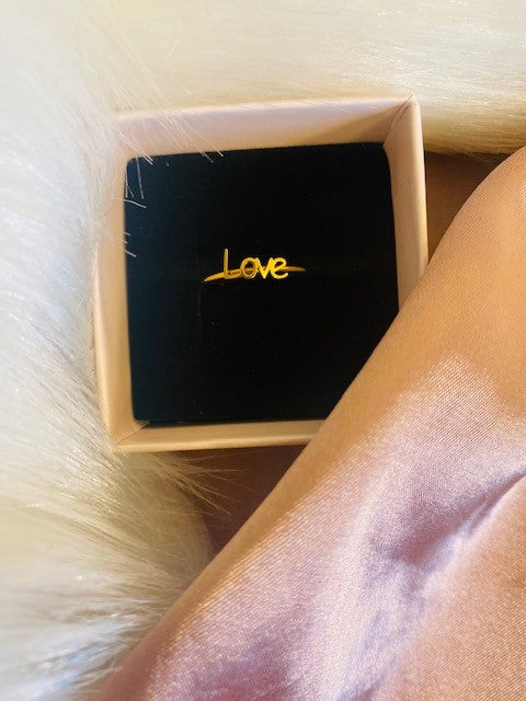 Stainless steel ring with love writing