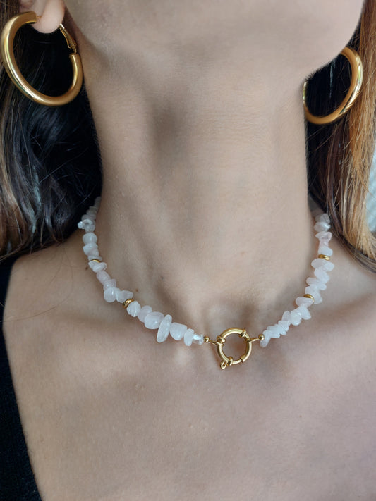 Rose stainless steel natural stone necklace