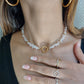 Rose stainless steel natural stone necklace