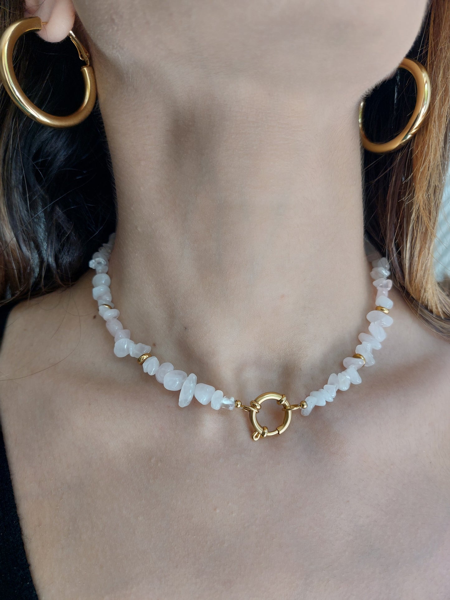 Rose stainless steel natural stone necklace